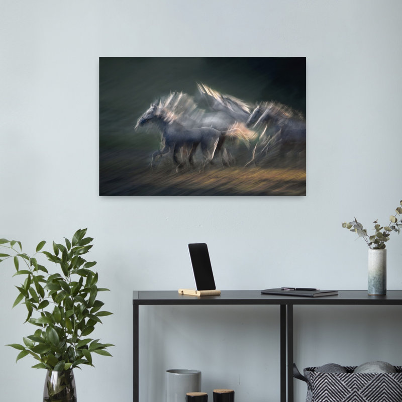 Mouvement dynamique dynamique, art contemporain abstrait cheval, 16" H x 24" W