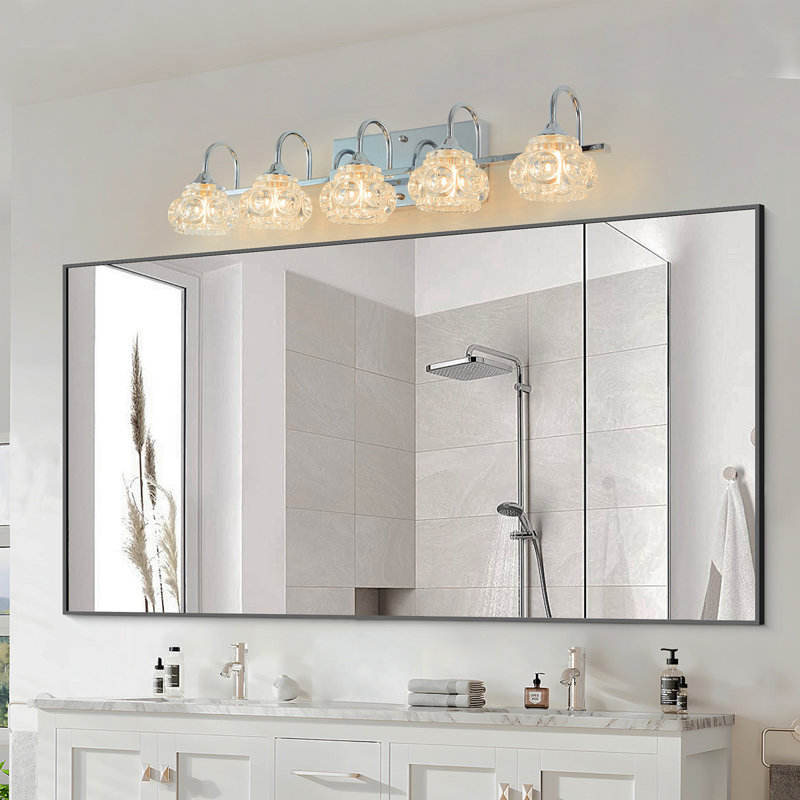 23" Nickel Finish Vintage Crystal Vanity Light - Elegant 4-Light Bathroom Mirror Fixture With Clear Glass Shades (No Bulbs)