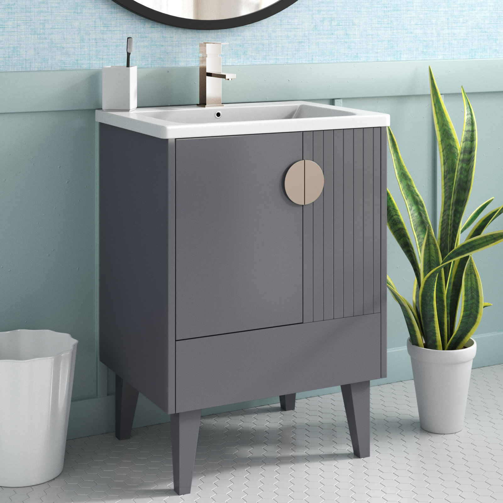 Saimah 24'' Single Bathroom Vanity, Rock Gray, Satin Nickel