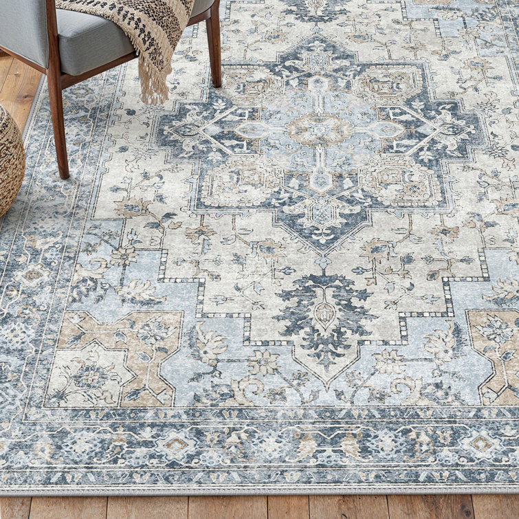 RoehitArea Rug for Living Room Machine Washable Rugs Non-slips Blue Rugs