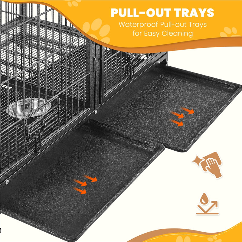 Danimir 42.5″ W Rolling Dog Crate W/ Divider 2 Pull-out Trays