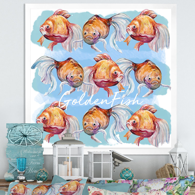 " Fish III ", 16" H x 16" W x 1" D, White Picture Framed