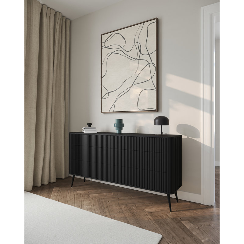 Chest of Drawers with Fluted Fronts and Six Drawers, Black