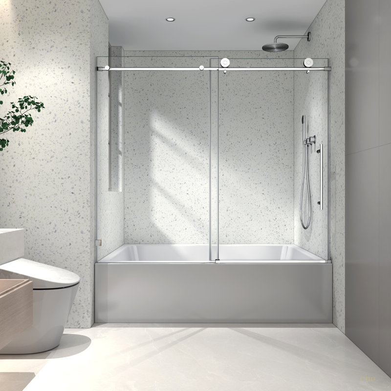 6063 Frameless One Fixed And One Shifted Shower Door, 70MM 304 Stainless Steel Large Pulleys With Adjustable Soft Closing Function,With Nano Easy Cleaning,Stick Explosion-Proof Menbrance