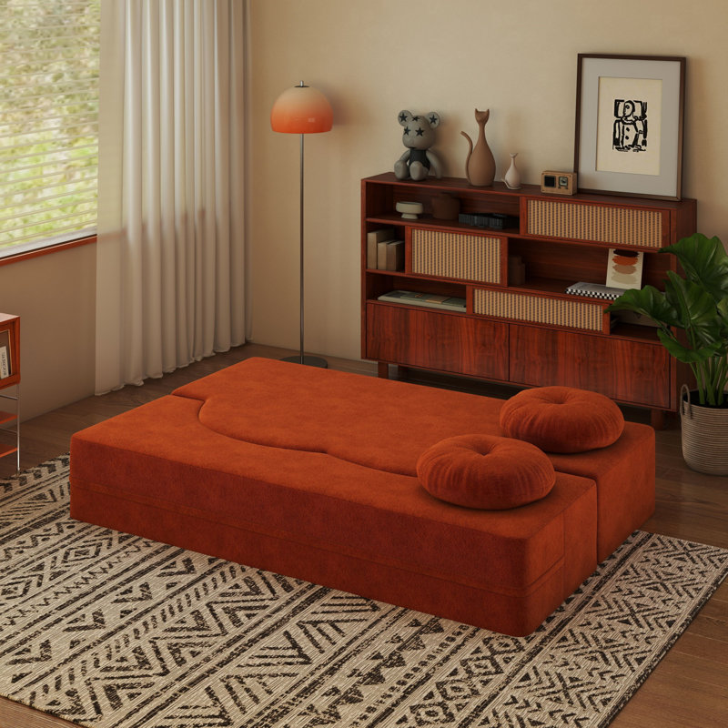 Canapé-lit moderne avec 2 coussins, canapé-lit convertible en velours côtelé moelleux et rembourré de mousse, matelas pliant double de 14,2 po pour le salon, lit d'invité, aucun assemblage requis