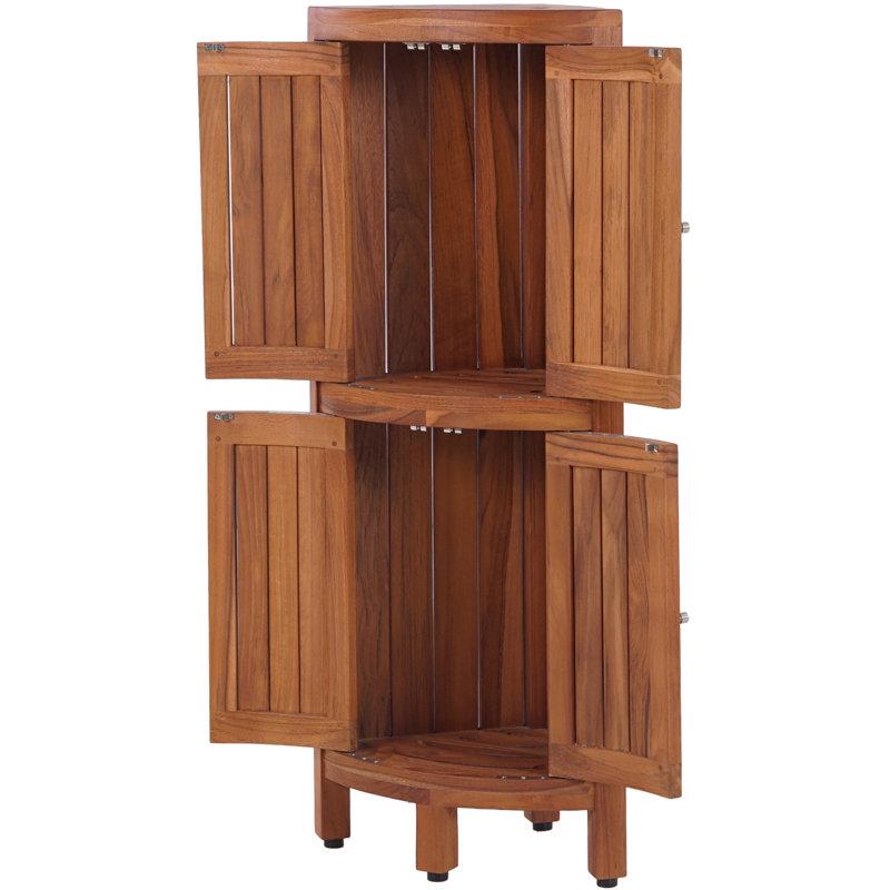Kai Two-Level Corner Teak Tower Floor Cabinet
