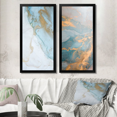 «Luxury Turquoise Gold Marbré Flow Art II», ensemble de 2 impressions sur toile