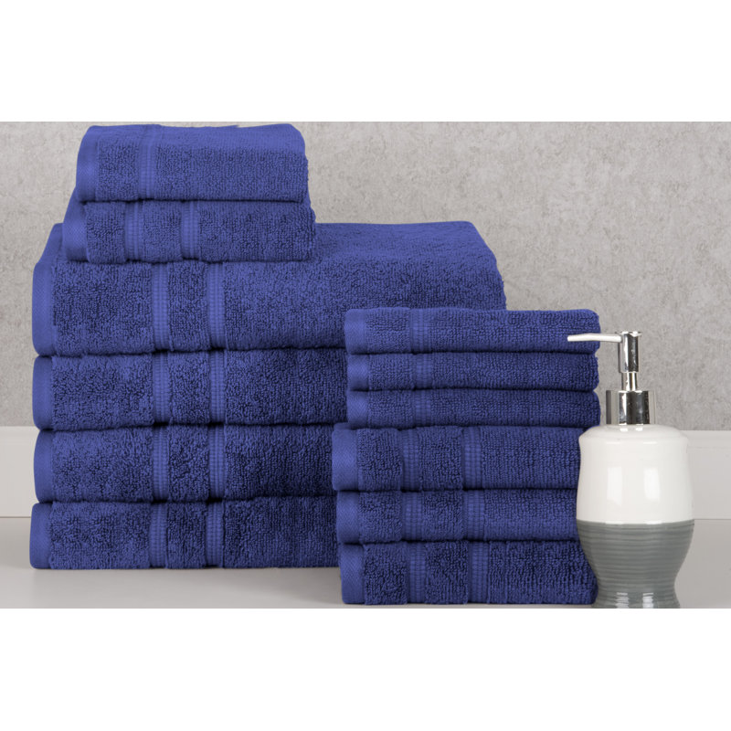 Ensemble de serviettes en coton 12 pièces Bibb Home, Bleu foncé