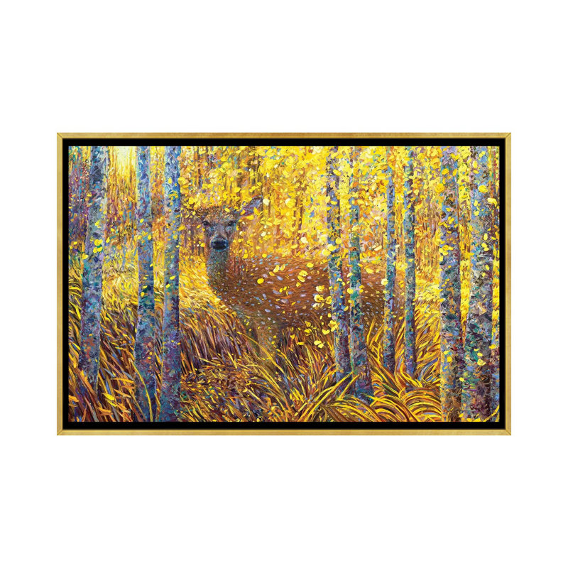 «Deer Demure» par Iris Scott - reproduction d'art, Pas de tapis, Toile encadrée d'or, H 40 po x l 60 po x 1,5 po