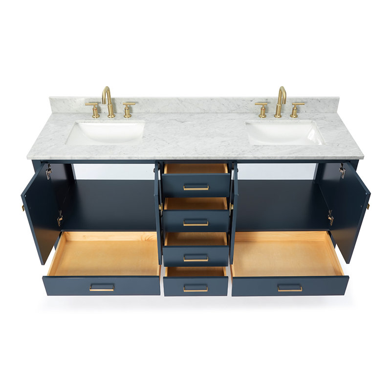  Meuble-lavabo double 72,25 po avec comptoir, Rectangular, Bleu minuit