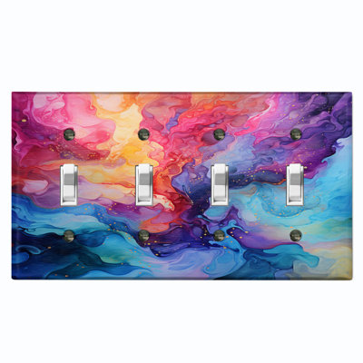 Metal Light Switch Plate Cover; US Standard Size 4 Gang Toggle - Printed Image of Abstract Marbled Pattern