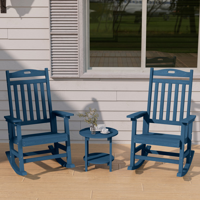 Rocking Outdoor Adirondack Chair With Table, Blue
