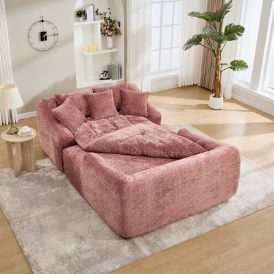 Chaise longue surdimensionnée pour l'intérieur, canapé-lit moderne en chenille à assise profonde avec coussins décoratifs et accoudoirs, canapé-lit pour le salon, chambre à coucher