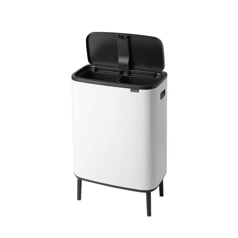White Plastic Dual Compartment Kitchen Trash Can with Touch Top