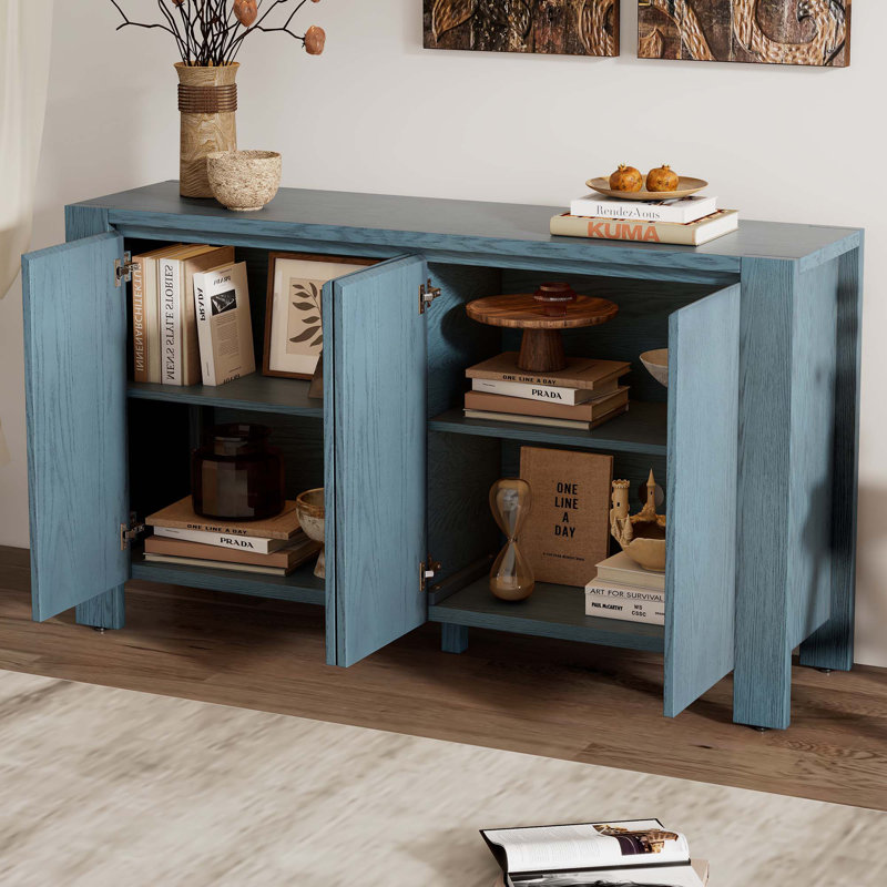 Buffet rétro à 4 portes avec tablettes réglables, Marine