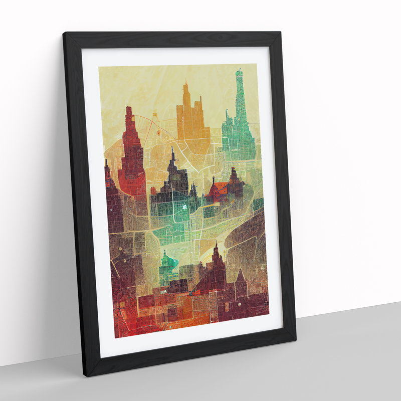 City Skyline Map No.2 - Print, White, 66cm H x 48cm W x 2cm D, Black Framed