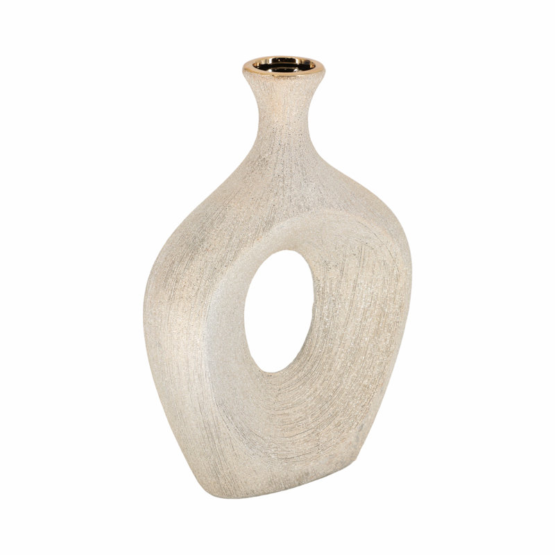 Vase de table en céramique Vannorman , Champagne perlé, H 13 po x l 9 po x P 3 po