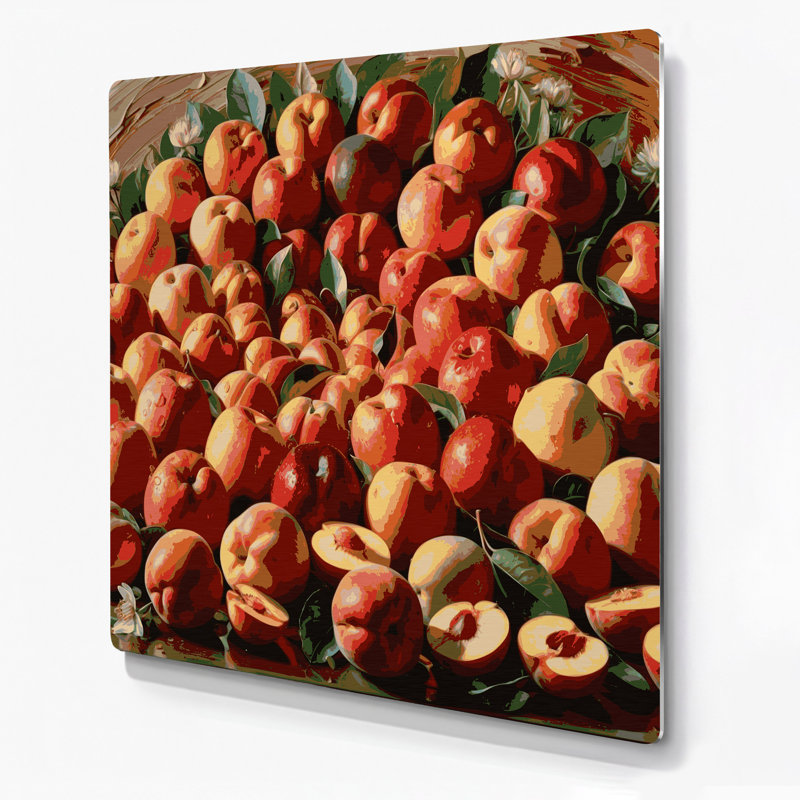 Art mural en métal brun fruits nectarine, H 12 po x l 12 po
