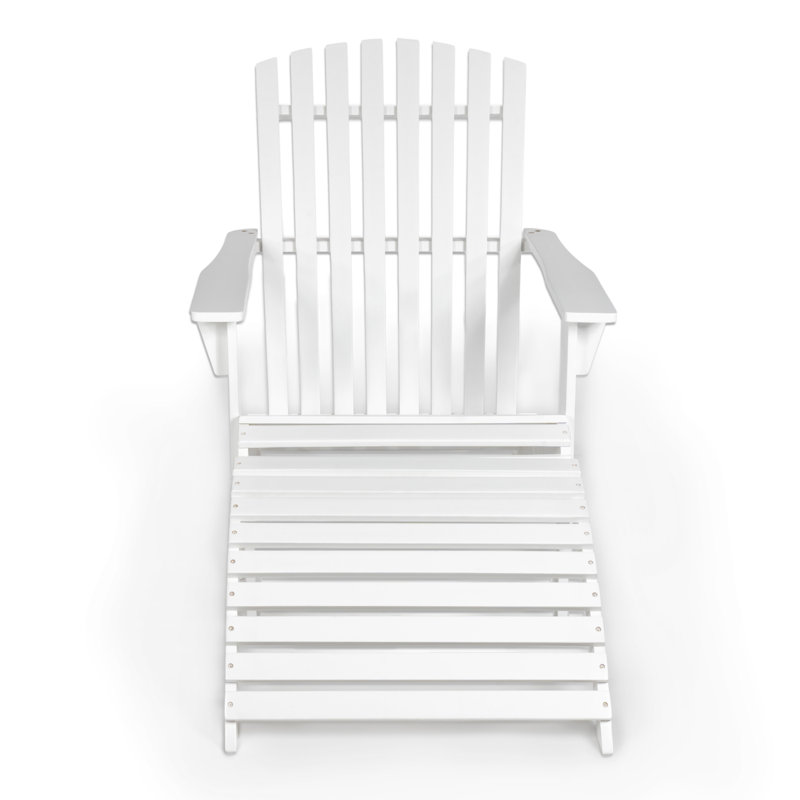 Chaise Adirondack classique en bois d'acacia massif avec repose-pieds Saranac, Blanc