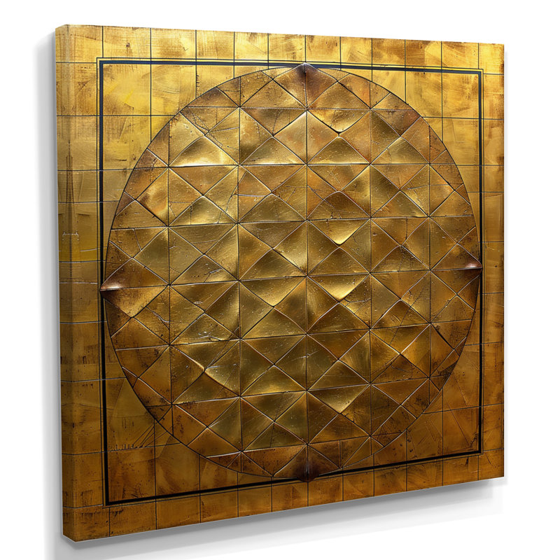 «Unity Flower Of Life Gold» - art mural géométrique, Toile tendue, H 16 po x l 16 po x P 1 po