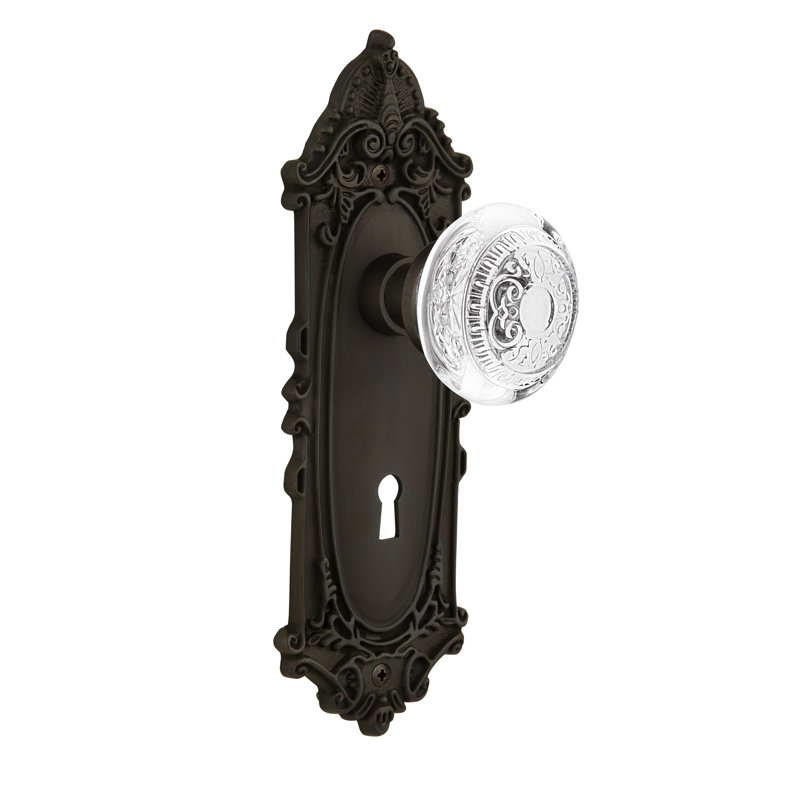 Plaque victorienne avec trou de serrure décoratif et œuf en cristal et poignée de fléchettes, 2 3/8 po
