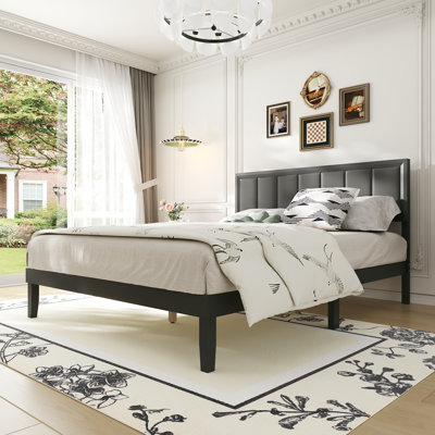 Modern Upholstered Platform Bed,10 Slats + 3 Center Support Legs, Queen Size,No Box Spring Required, Easy Assembly