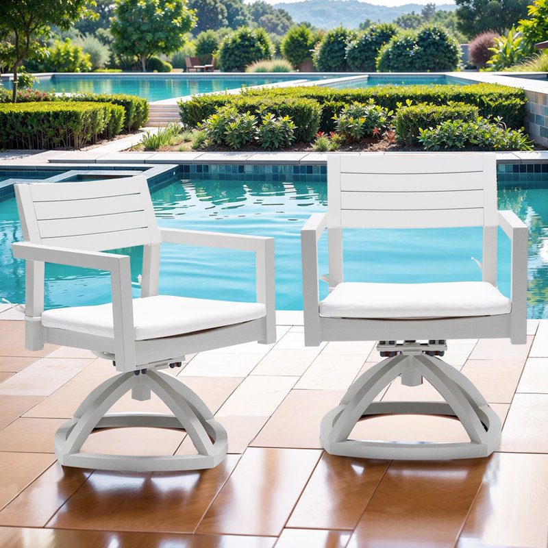 Chaise de salle à manger pivotante d'extérieur en aluminium avec coussin Sunbrella (ensemble de 2)
