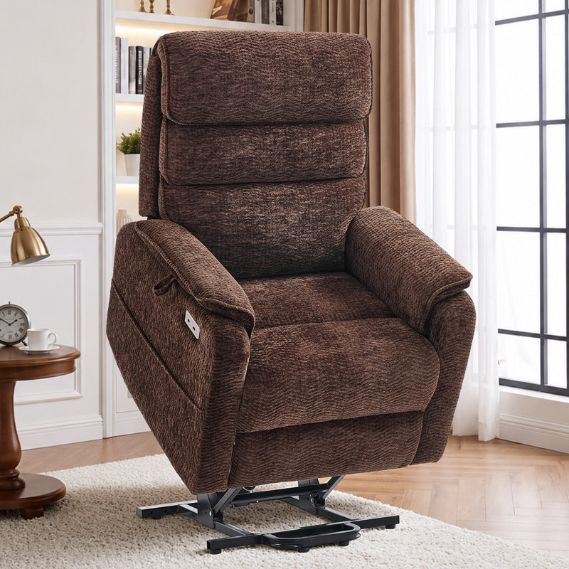 Dual Motor Lay Flat Power Lift Chair Recliner for Elderly with Massage and Heat, Electric Lift Recliner with Infinite Position, USB A&C (T6011 - Chenille, Brown)