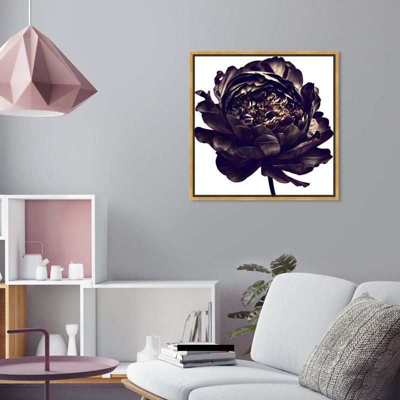 Pivoine noire - Impression sur toile, Encadrement doré, H 25,5 po x l 25,5 po