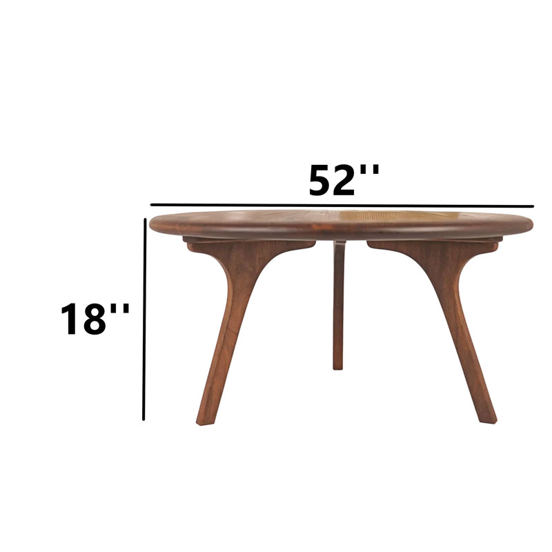 Walnut Solid Wood Round Novelty Coffee Table, 18" H x 52" L x 52" W