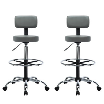 Lamprini Backed Adjustable Height desk Stool with Footring, Pedestal Base rolling stool, Faux leather office stool