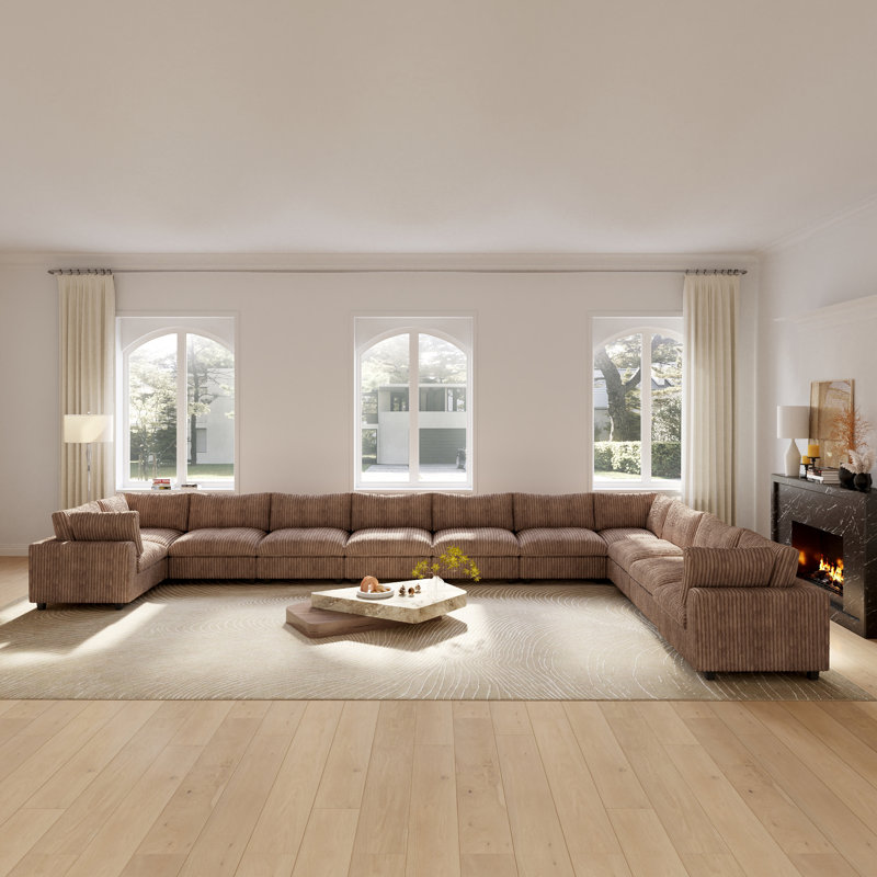 Canapé modulaire réversible en U 11 pièces, Fausse fourrure brune
