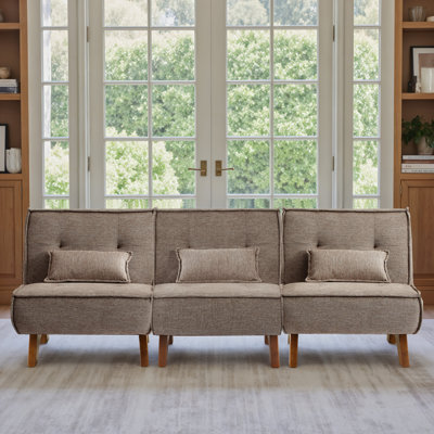 Drayk 90''W 3-Piece Upholstered Modular Sofa With Solid Wood Base and Pillows