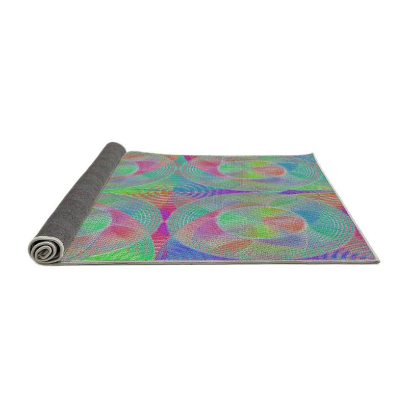 Tapis vert/mauve/bleu à tissage électrique, Rond 3 pi