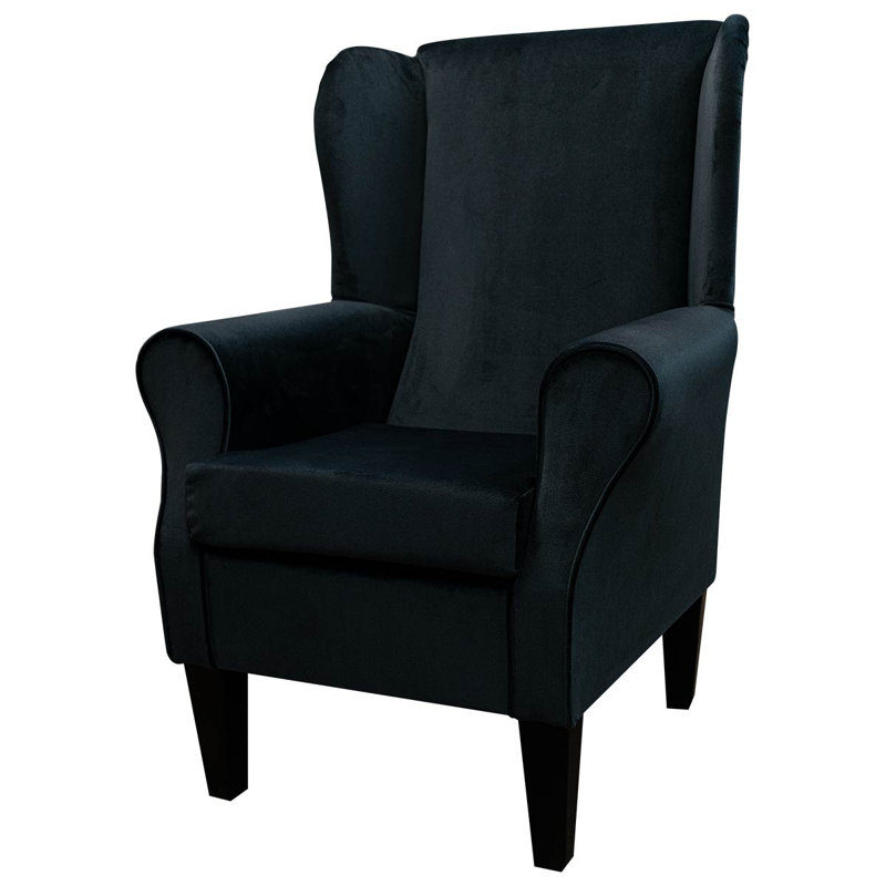 Black Velvet Wingback Armchair, Black