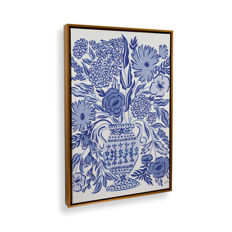 «Blue Reverie III» par Laura Marshall, reproduction d'art, H 40 po x l 30 po, Cadre flottant, Doré