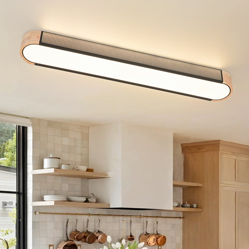Plafonnier encastré ovale moderne à DEL à intensité variable avec bois