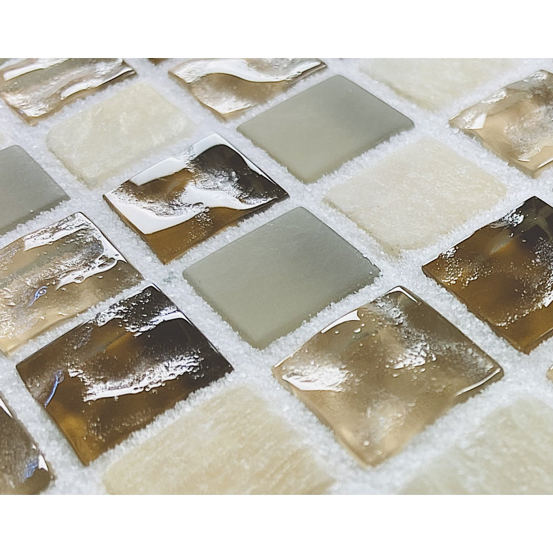 Quartz 0.63" x 0.63" Natural Stone/Glass Grid Mosaic Wall & Floor Tile