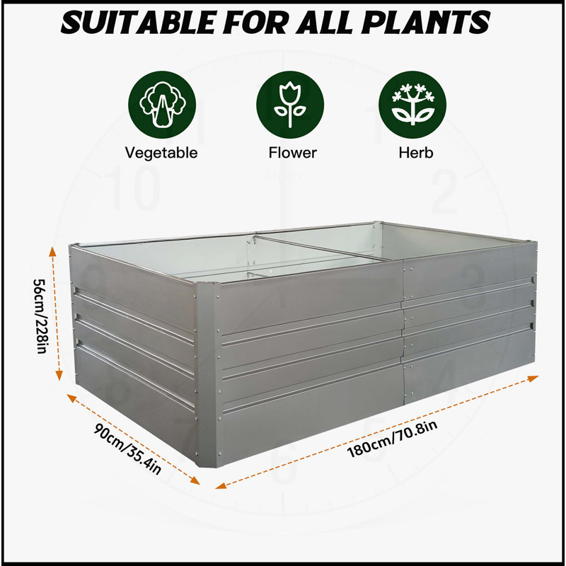  Lit de jardin en métal, 1, H 22,05 po x l 70,8 po x P 35,4 po