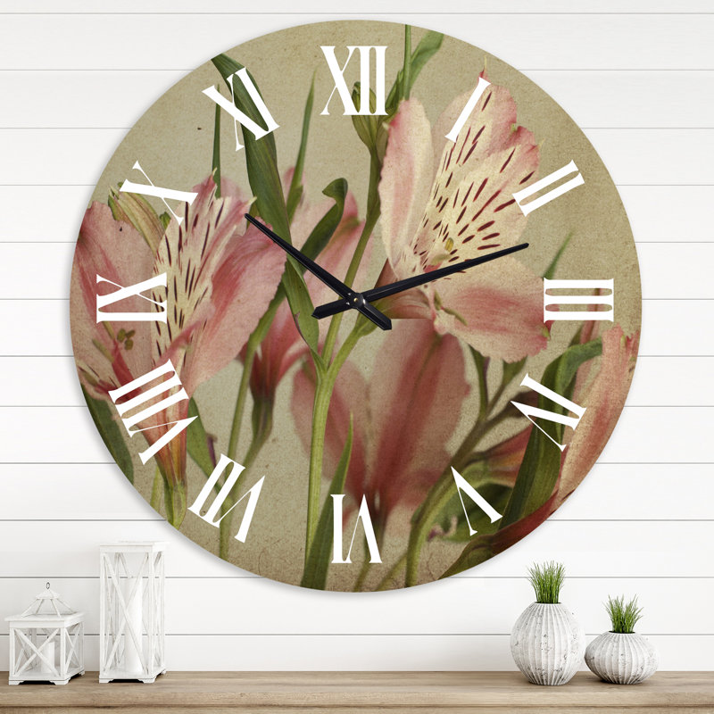 Rétro fleur Alstroemeria - horloge murale traditionnelle, Surdimensionné
