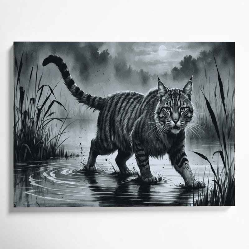 «Big Cats Fishing Cat», art mural sur toile noire
