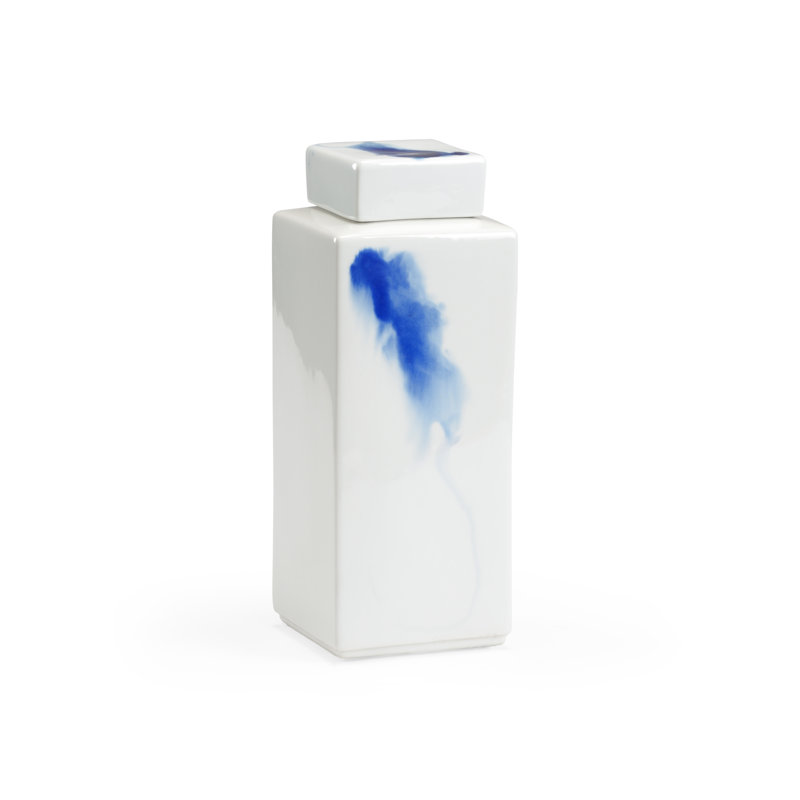 Vase de table en céramique blanc / bleu 12,5 po