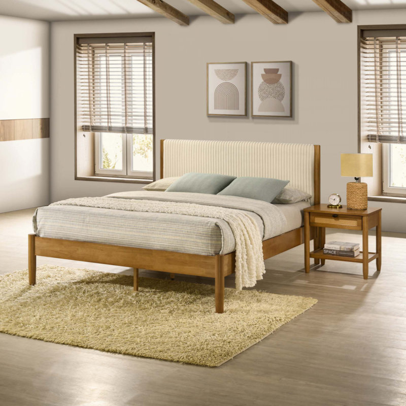 Ensemble de chambre à coucher 2 pièces en velours côtelé avec table de chevet et table de chevet
