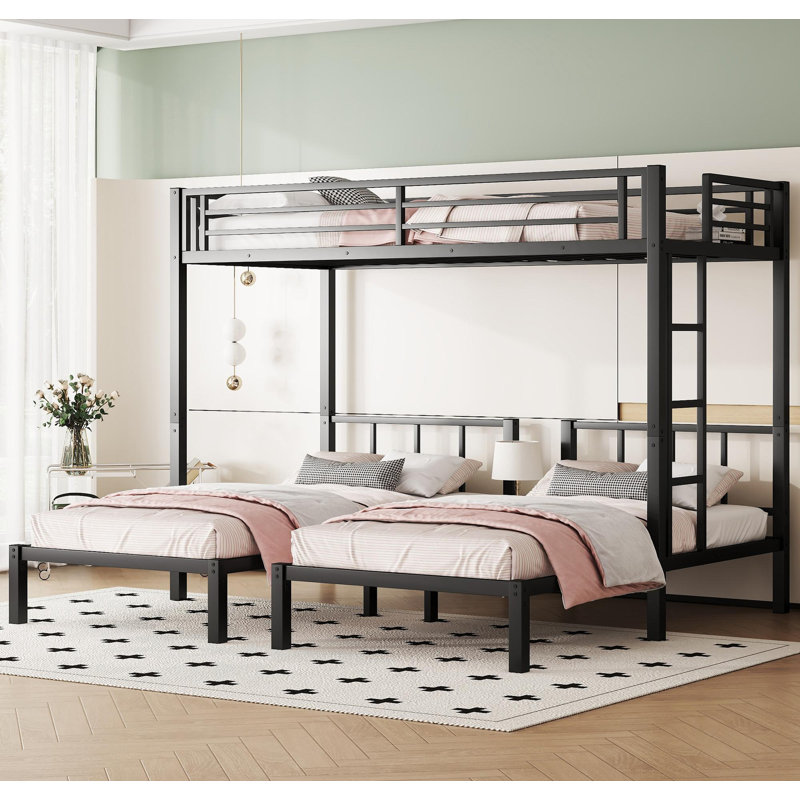 Twin over Twin & Twin Bunk Beds for 3, Twin XL over Twin & Twin Bunk Bed Metal Triple Bunk Bed, Black, Twin over Twin & Twin