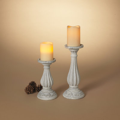 Radiant Resin Candle Stick Holders Lg is 12 in  – Flameless Holiday Candle