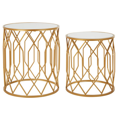 Elms Glass Top Drum Nesting Tables