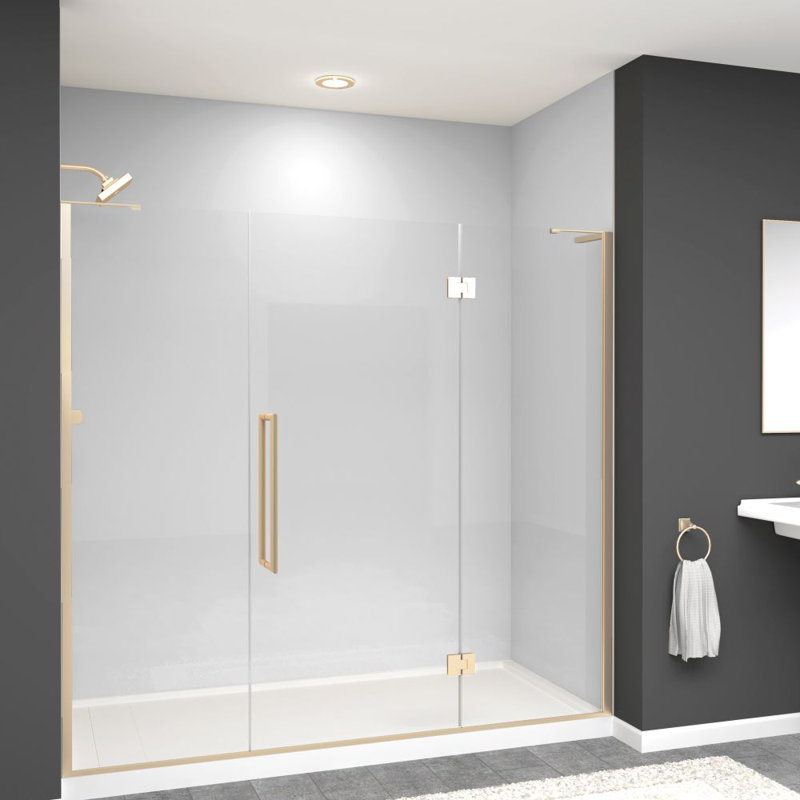 Porte de douche à charnière avec verre transparent l 76 po x H 76 po Transolide Elizabeth, Bronze