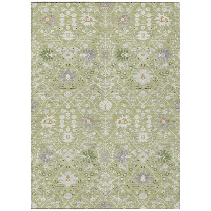 Elara Green Washable Indoor-Outdoor Rug - , 8' x 10'