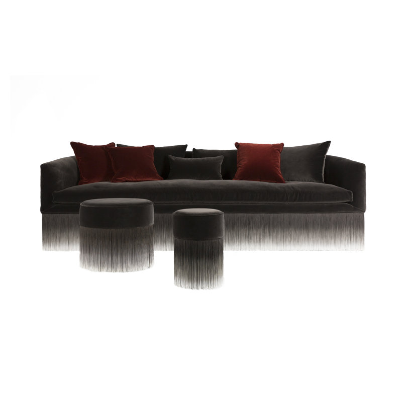 Amami Round Ottoman, Dark Gray Velvet