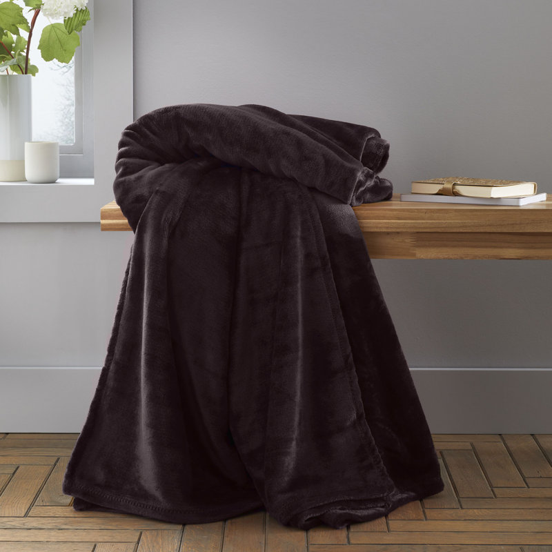 Raschel Velvet Touch Blanket Throw, 245cm x 280cm, Black